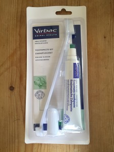 Dental kits like this are easily available from your vets. Make sure the toothpastes is enzymatic!